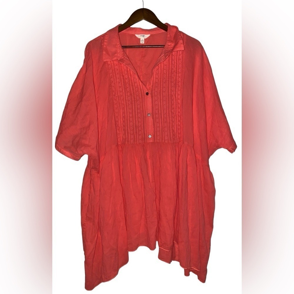 Terra & Sky Babydoll Pullover Tunic Blouse Plus Women 3X Beachy Gauzy Relax Fit